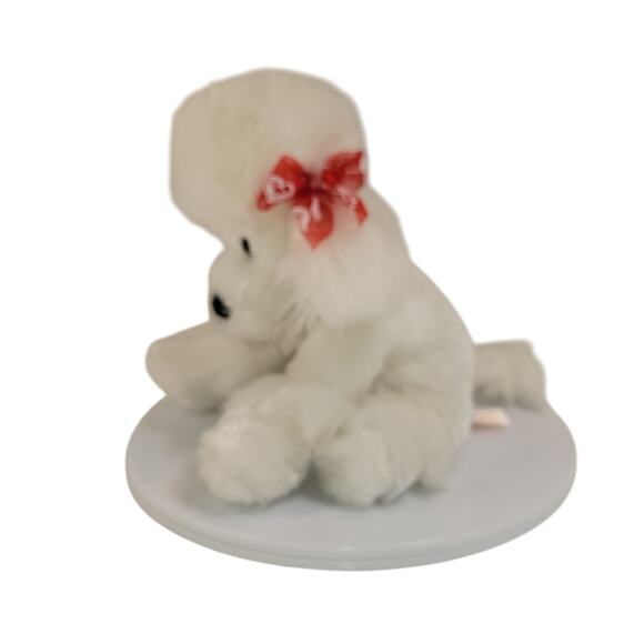 Dan Dee White Poodle Plush 10" Red Ribbon Dog Stuffed Animal Toy Plushie Stuffy - Picture 4 of 13